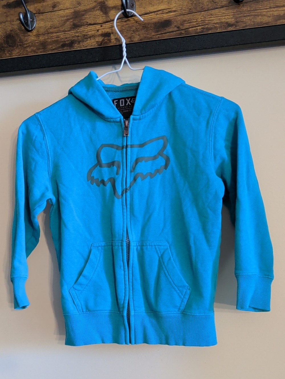 Fox Kids Teal Zip Front Hoodie with Logo